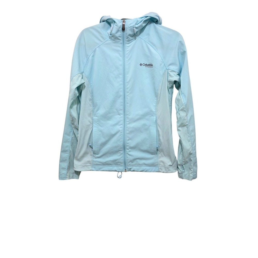 Columbia Titanium Women's Light Blue Full-Zip Hooded Jacket Pockets‎ Size M